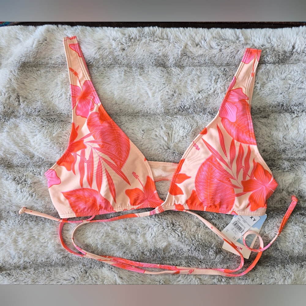 NWT Roxy Bikini Top Printed Beach Classics Elongate Tropical Floral Size LG - Picture 3 of 7